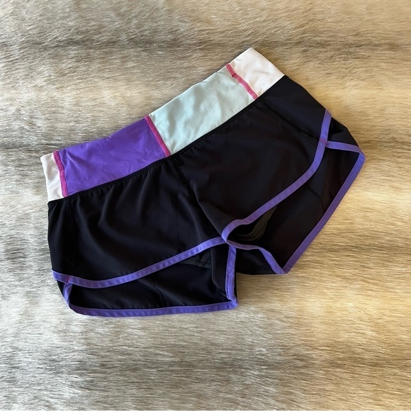lululemon athletica Pants - LULULEMON Run Speed Short Black Power Purple Quilt Floral 4 Pink Aqua Patchwork